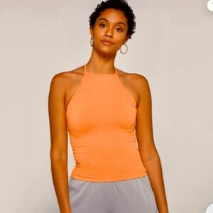 Free People Intimately Mmkay Ribbed High Neck Tank Cross Back Orange Size M/L